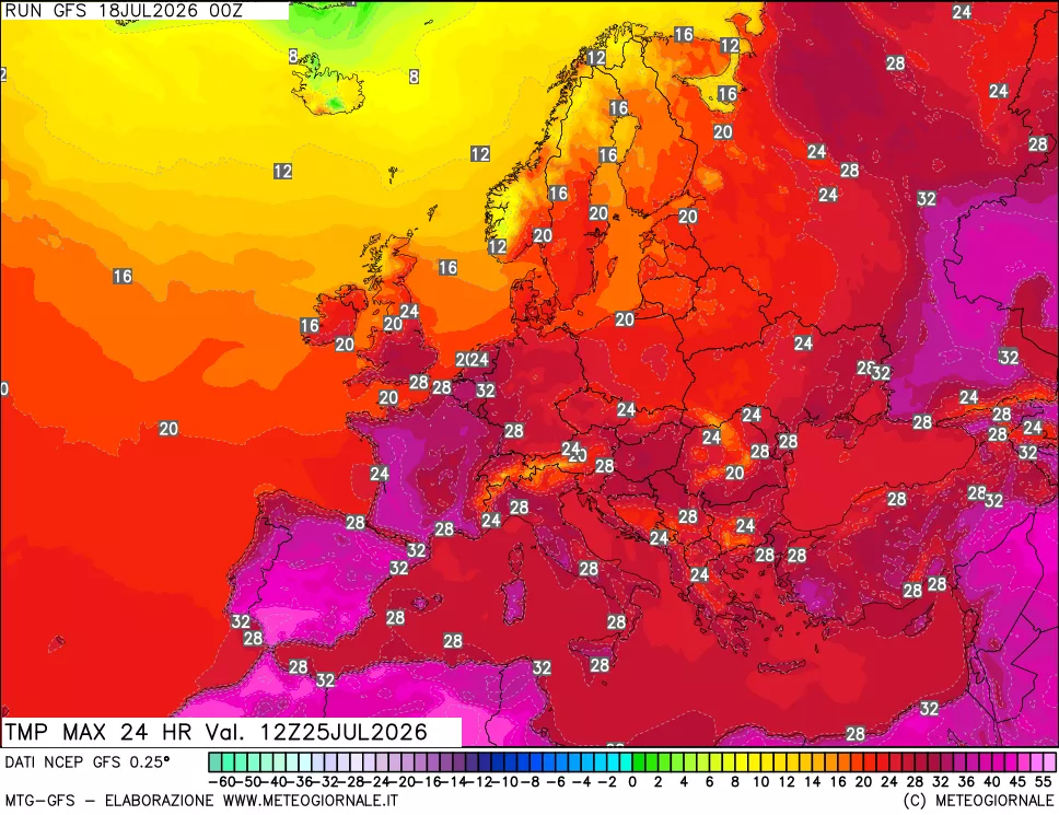 mappa Temperatura massima 24 ore