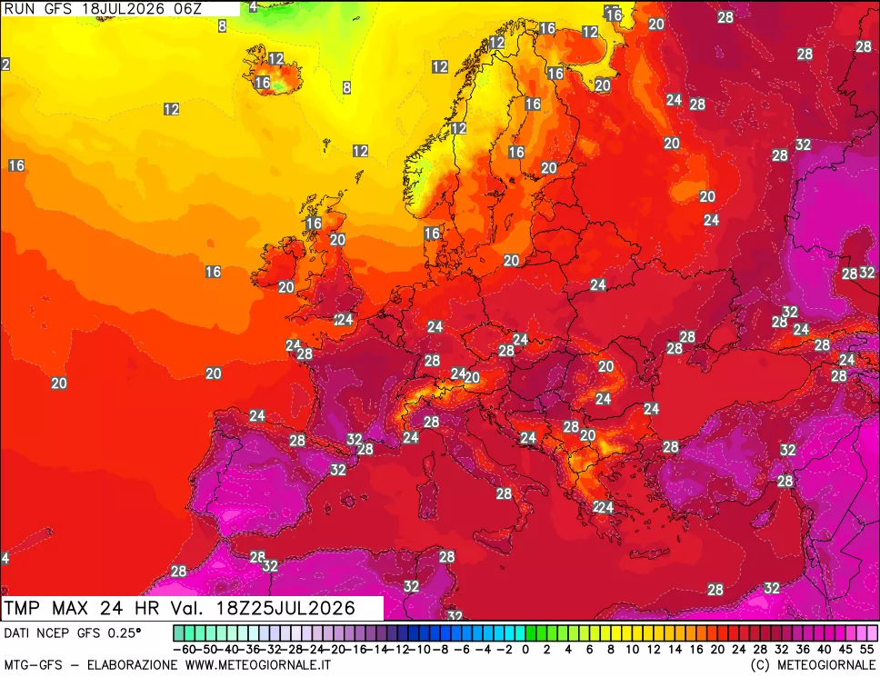 mappa Temperatura massima 24 ore