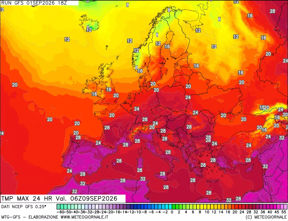 mappa Temperatura massima 24 ore