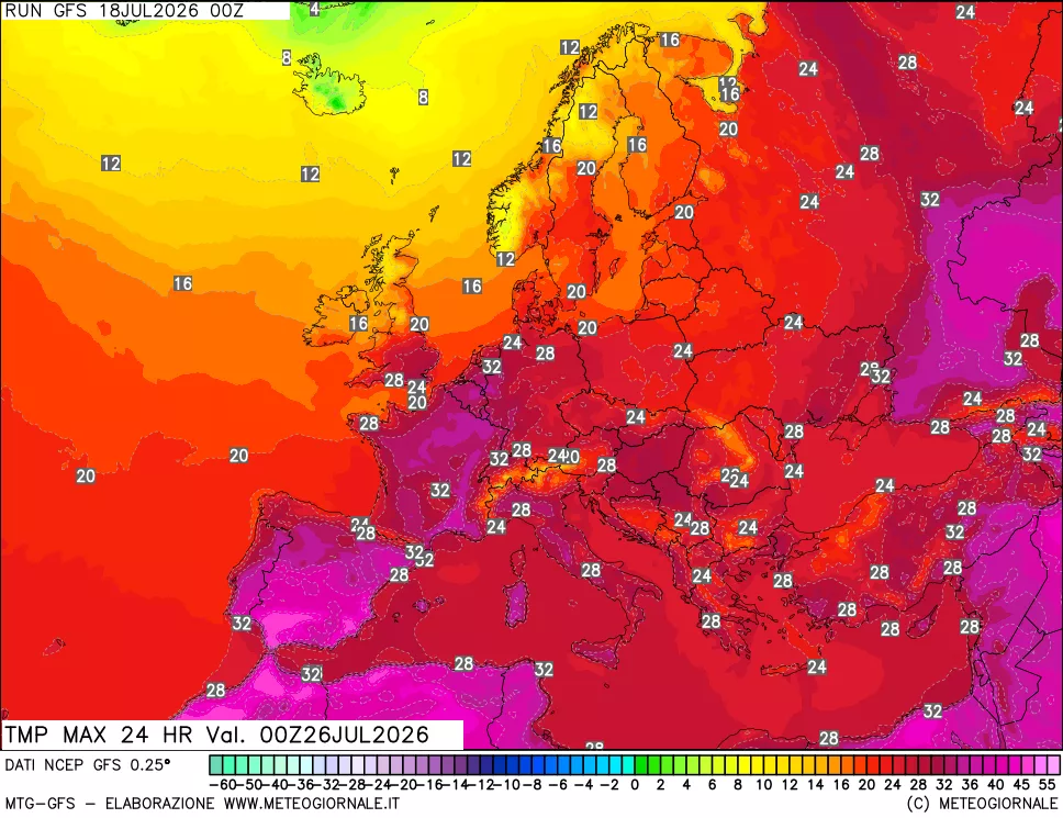 mappa Temperatura massima 24 ore