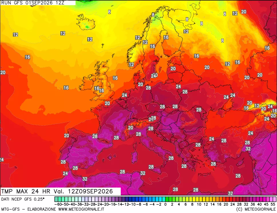 mappa Temperatura massima 24 ore