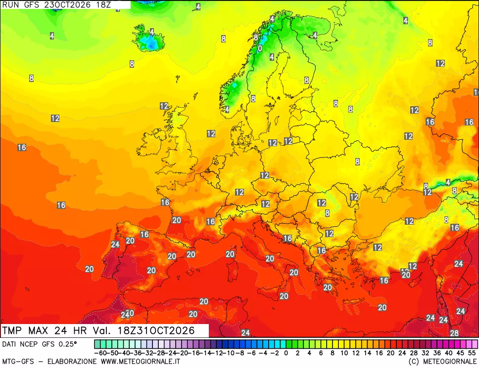 mappa Temperatura massima 24 ore