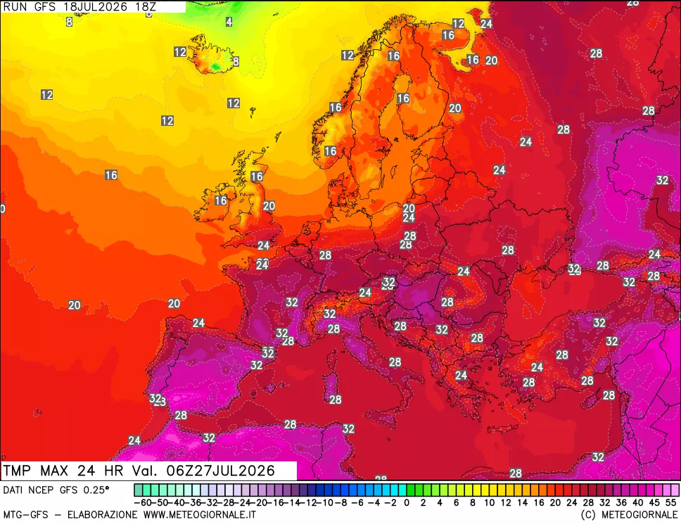 mappa Temperatura massima 24 ore
