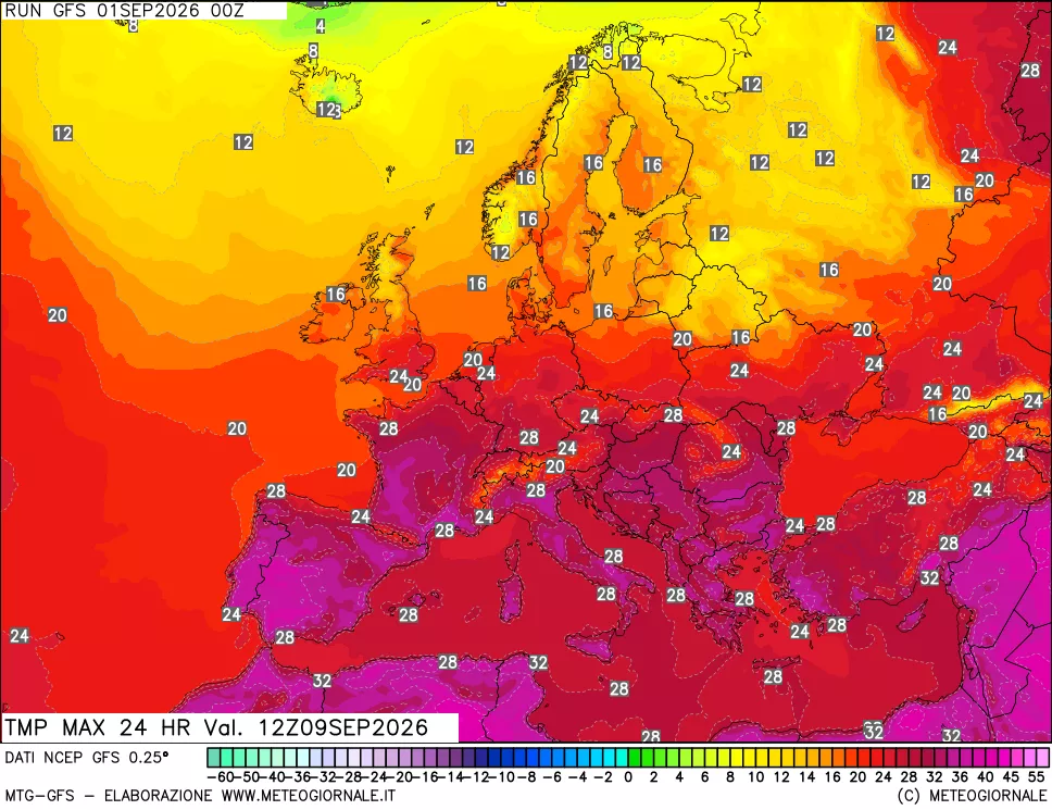 mappa Temperatura massima 24 ore