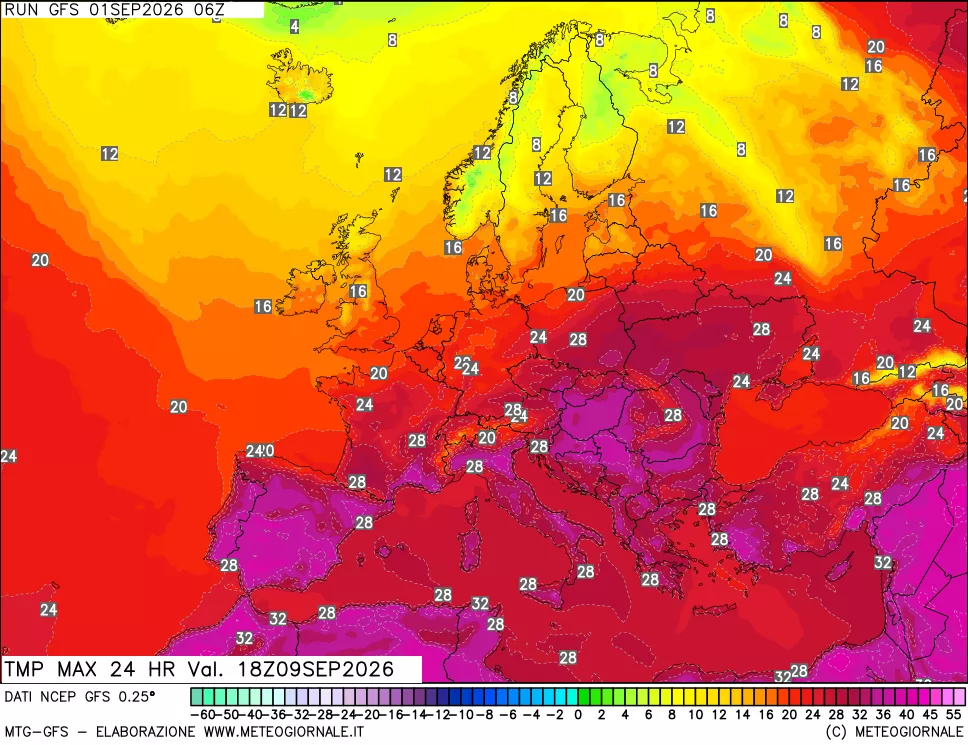 mappa Temperatura massima 24 ore