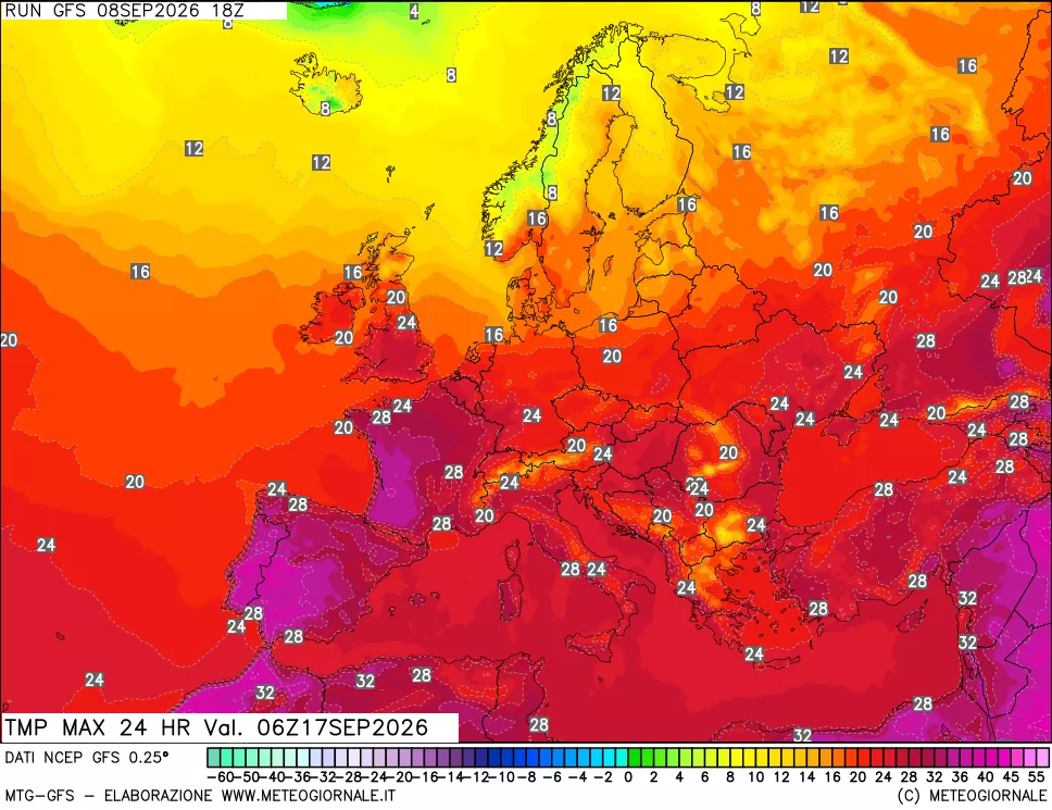 mappa Temperatura massima 24 ore
