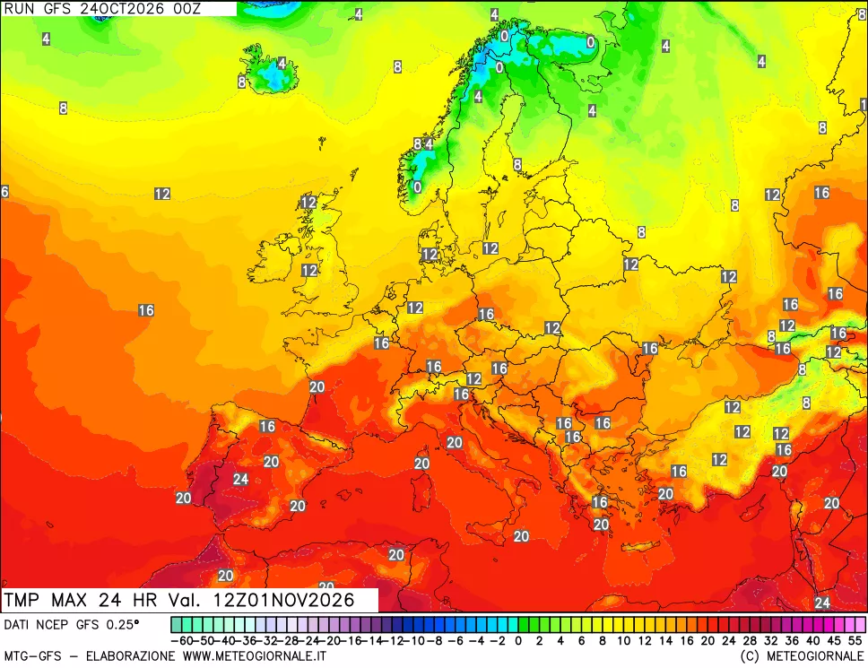 mappa Temperatura massima 24 ore