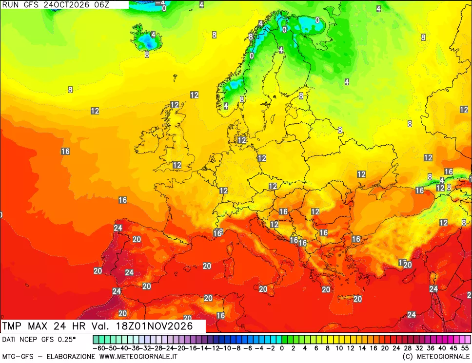 mappa Temperatura massima 24 ore