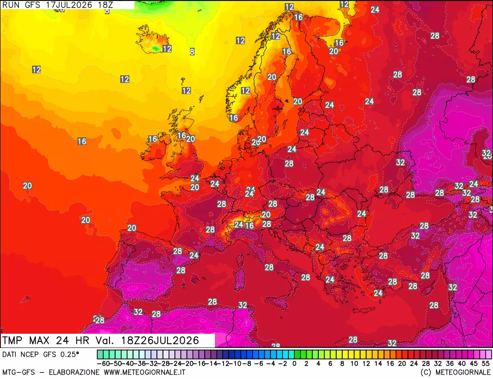 mappa Temperatura massima 24 ore