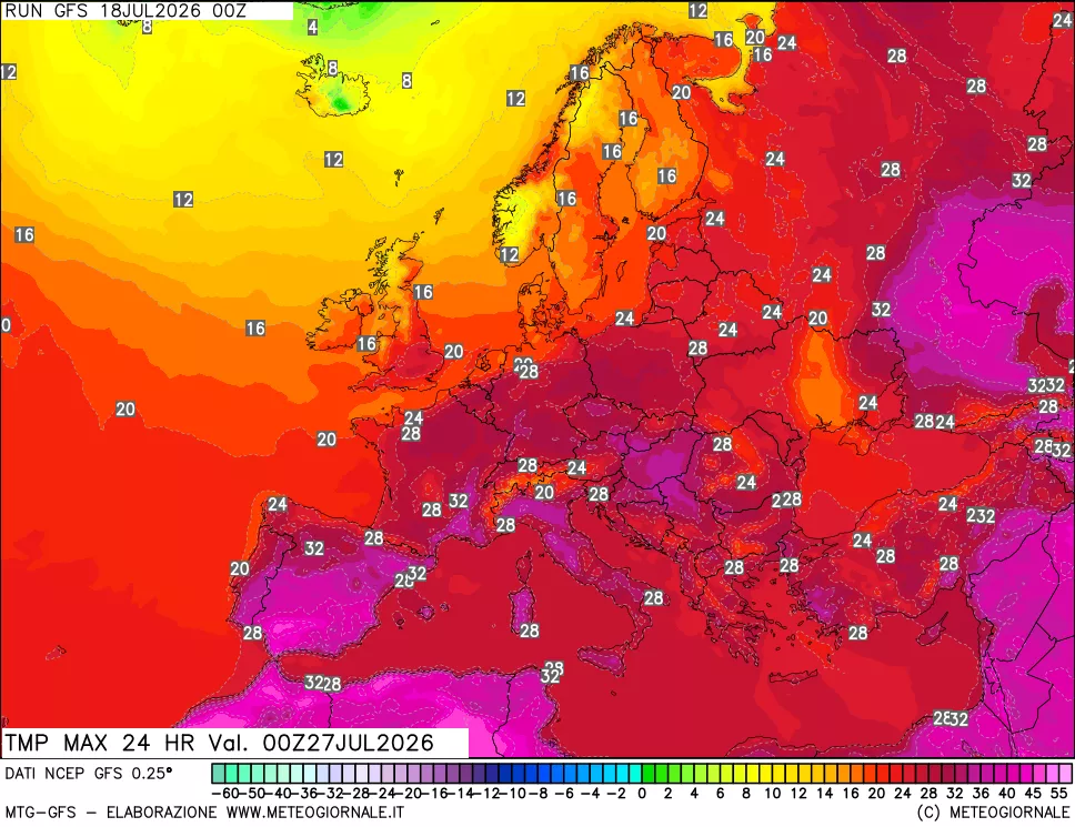 mappa Temperatura massima 24 ore