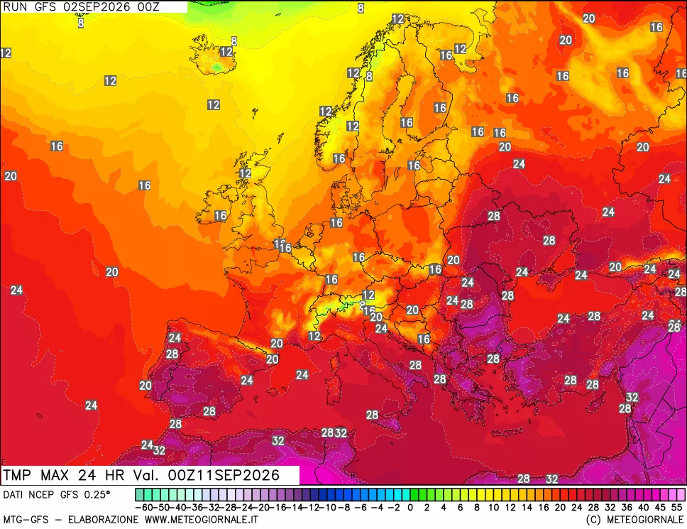 mappa Temperatura massima 24 ore
