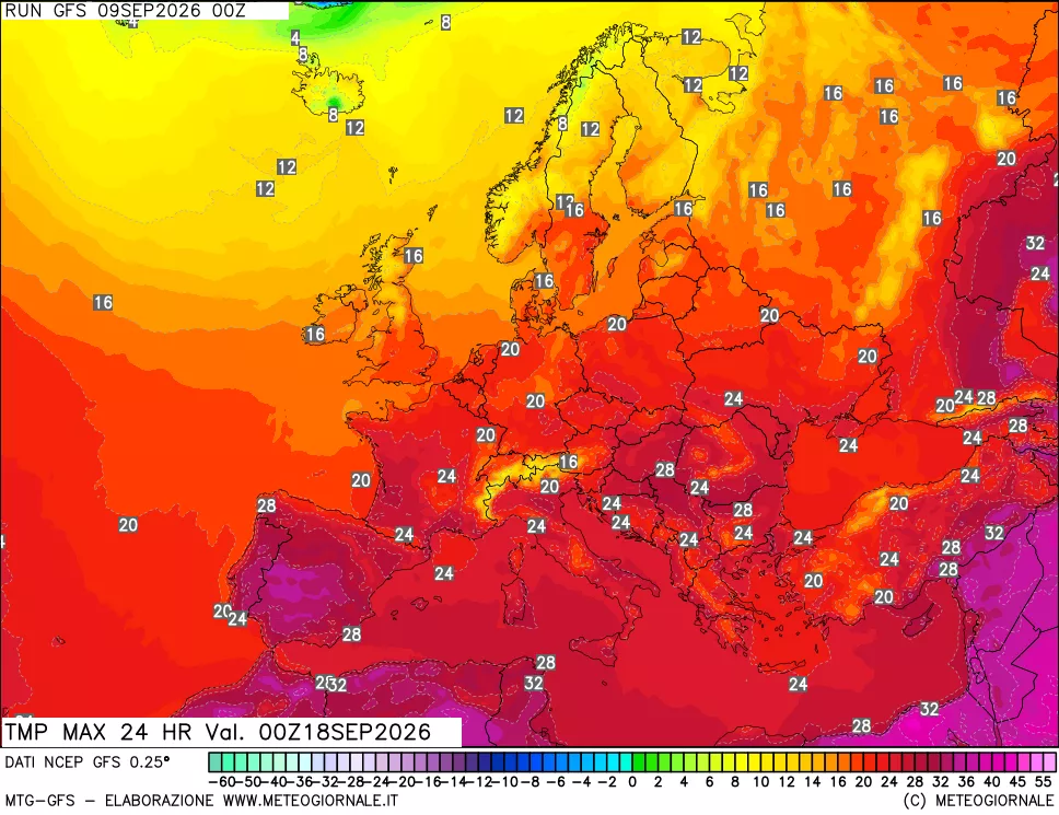 mappa Temperatura massima 24 ore
