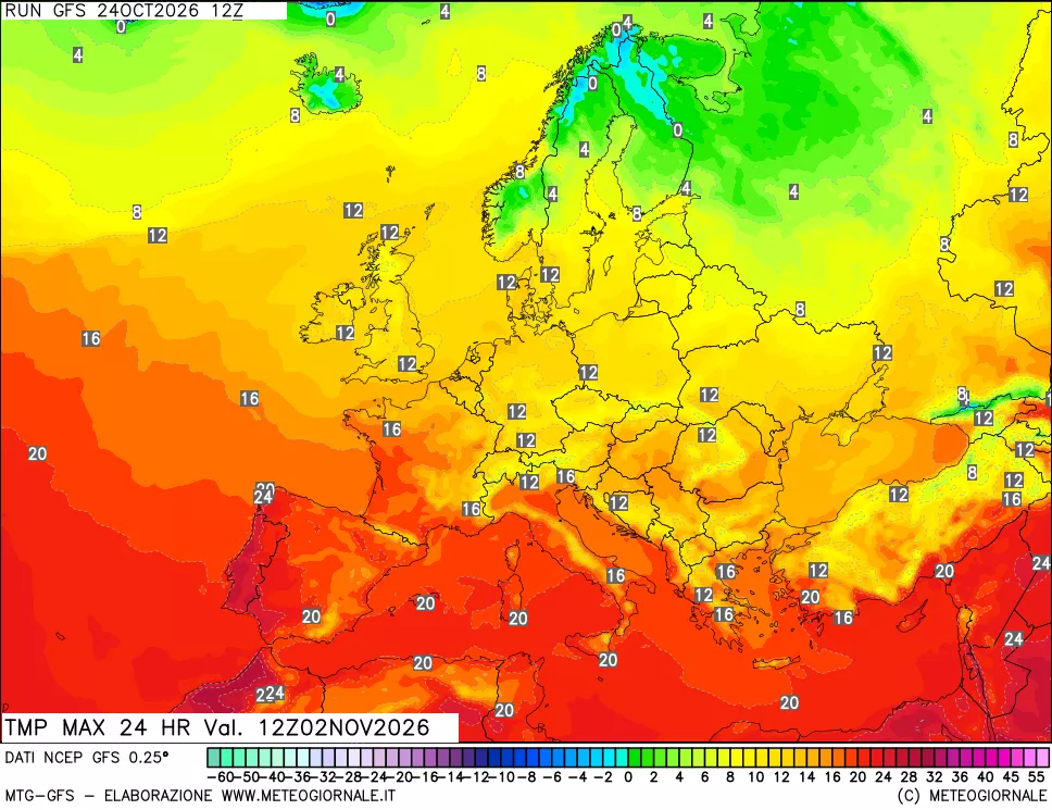 mappa Temperatura massima 24 ore