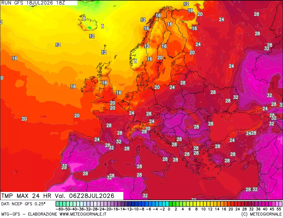 mappa Temperatura massima 24 ore