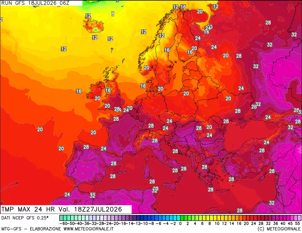 mappa Temperatura massima 24 ore