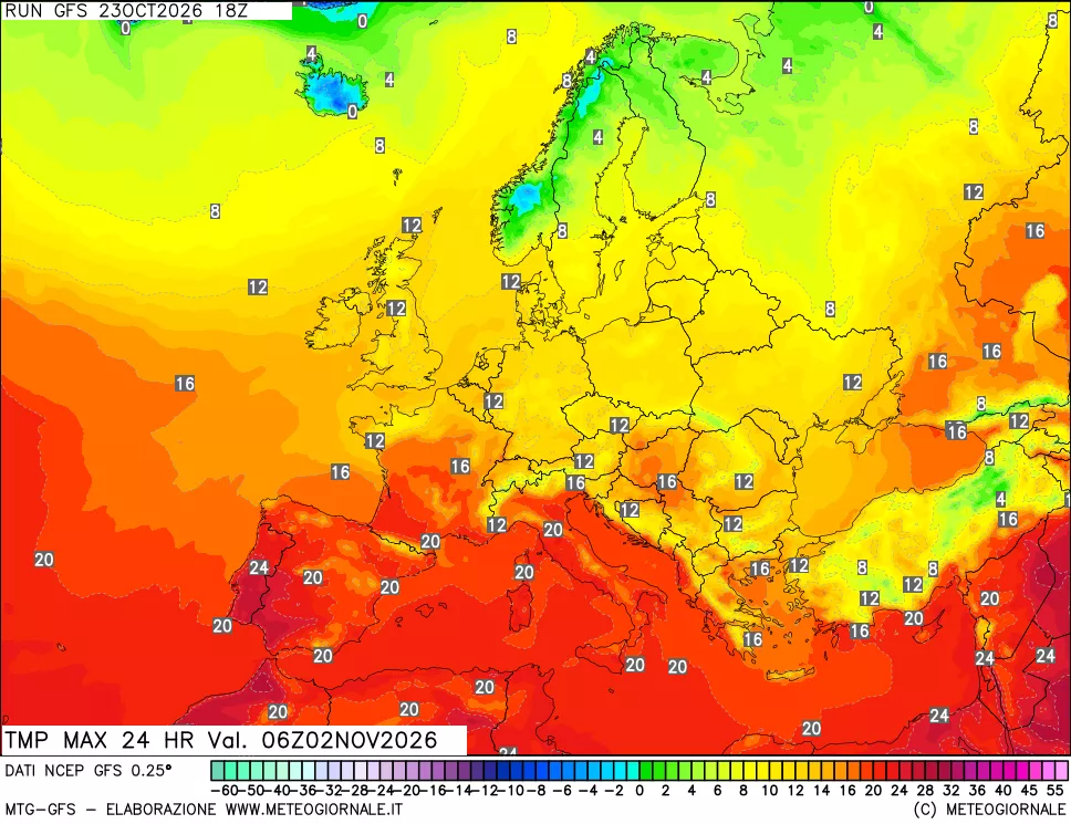 mappa Temperatura massima 24 ore