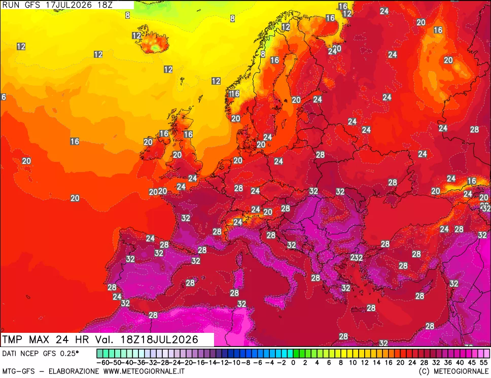 mappa Temperatura massima 24 ore