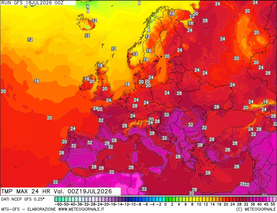 mappa Temperatura massima 24 ore