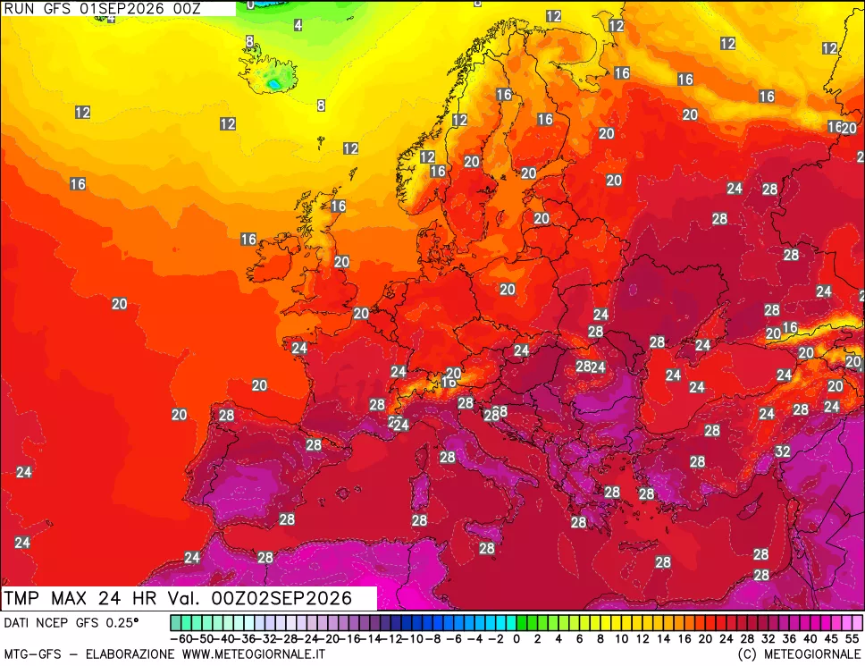 mappa Temperatura massima 24 ore