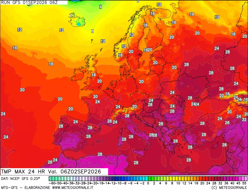 mappa Temperatura massima 24 ore