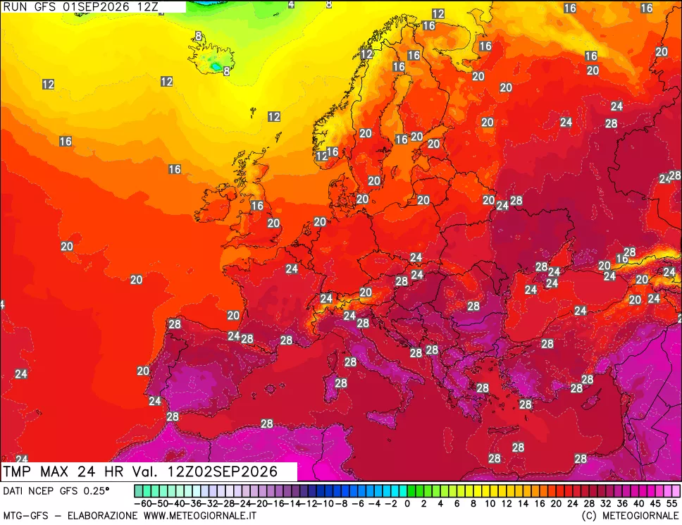 mappa Temperatura massima 24 ore