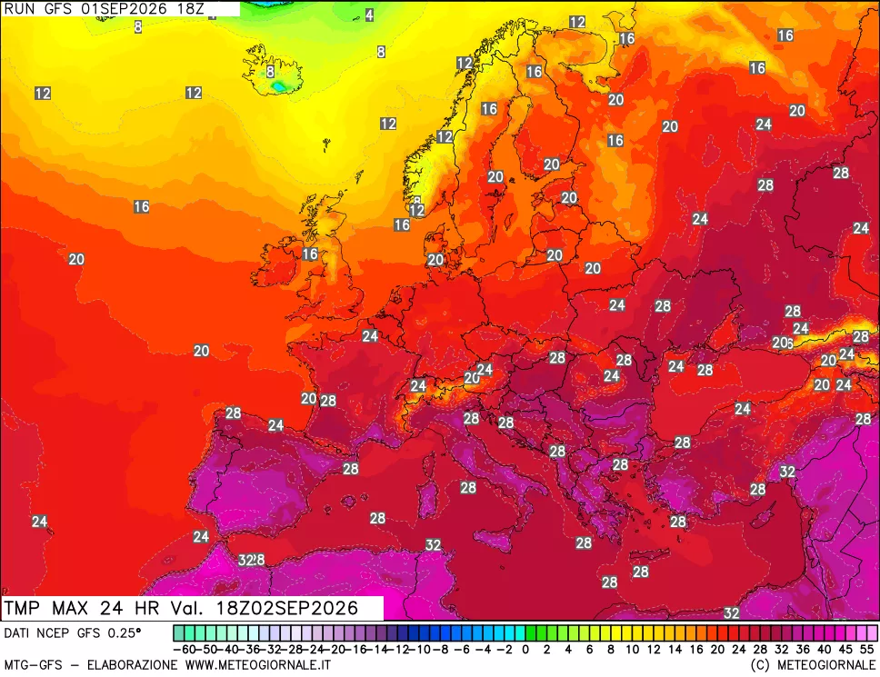 mappa Temperatura massima 24 ore