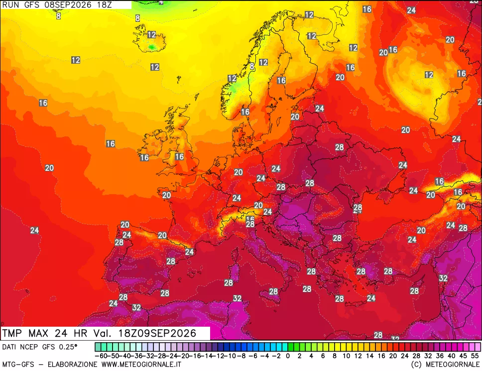 mappa Temperatura massima 24 ore