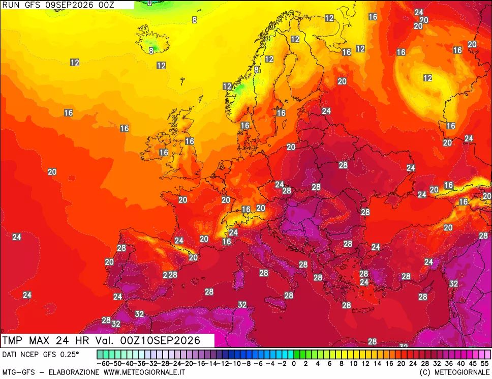 mappa Temperatura massima 24 ore