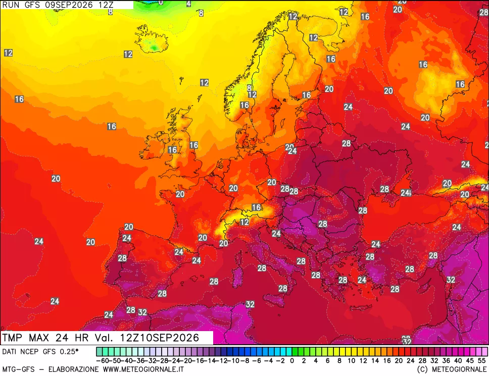 mappa Temperatura massima 24 ore