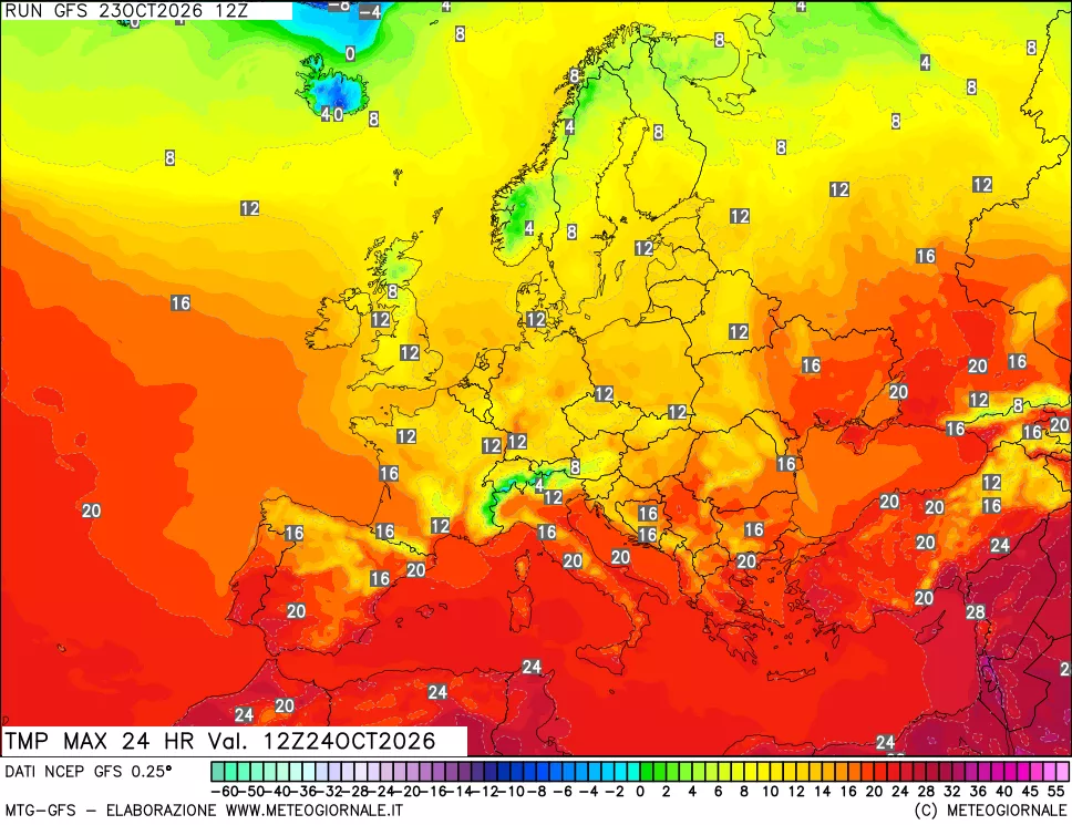 mappa Temperatura massima 24 ore