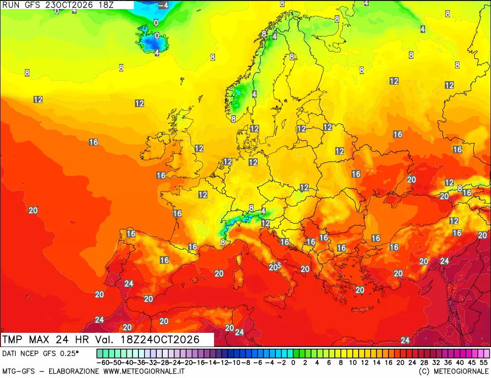 mappa Temperatura massima 24 ore
