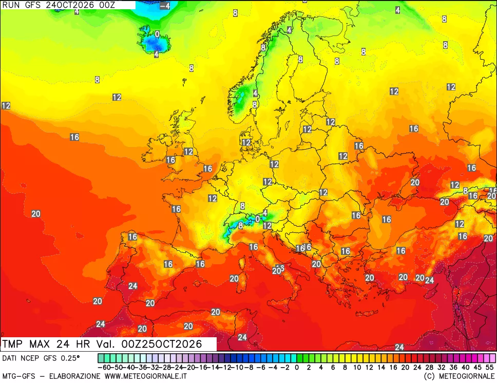 mappa Temperatura massima 24 ore