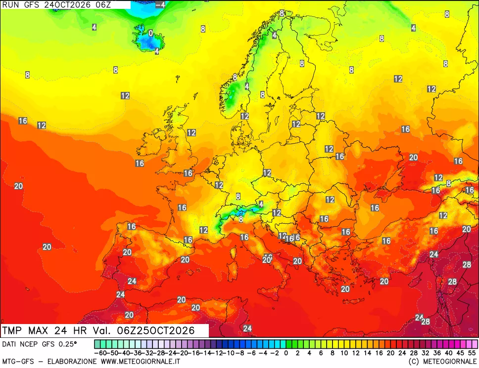 mappa Temperatura massima 24 ore