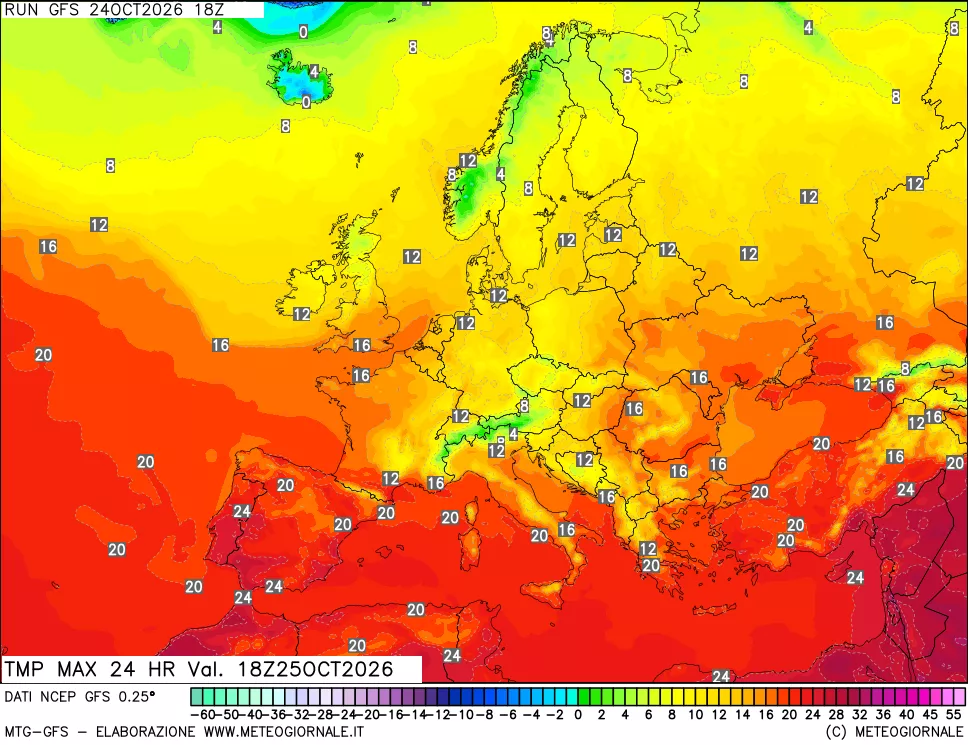 mappa Temperatura massima 24 ore
