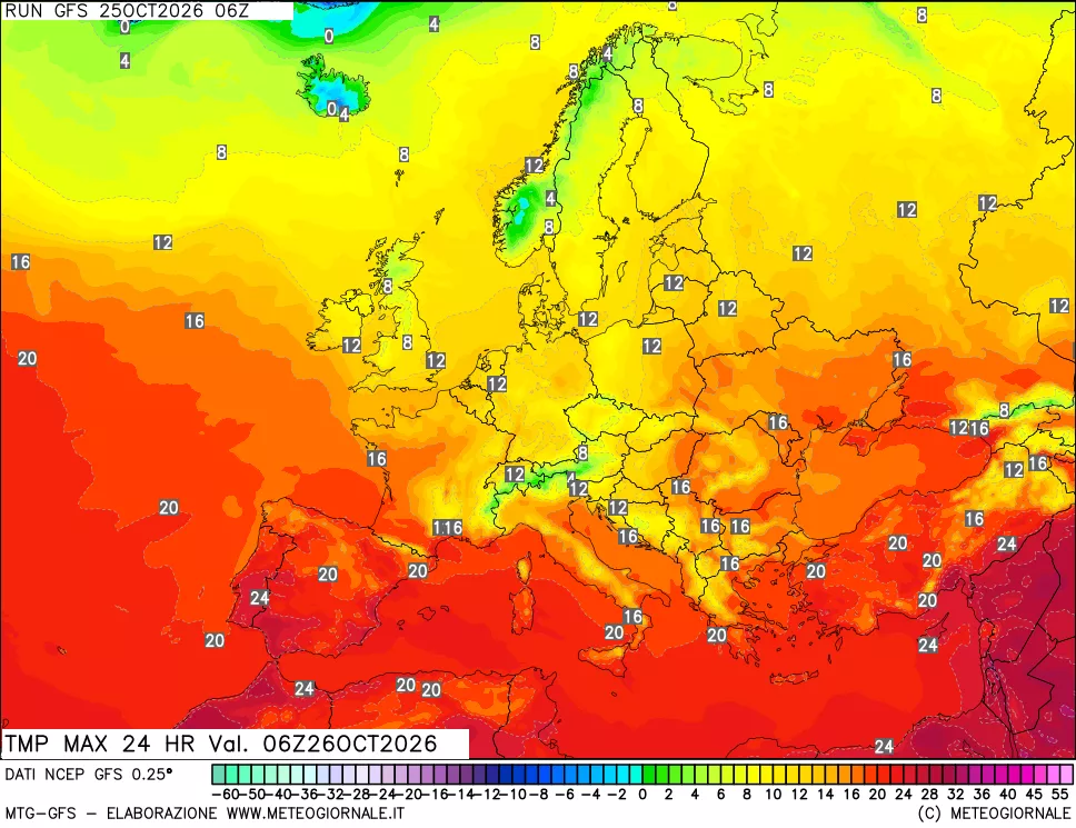 mappa Temperatura massima 24 ore