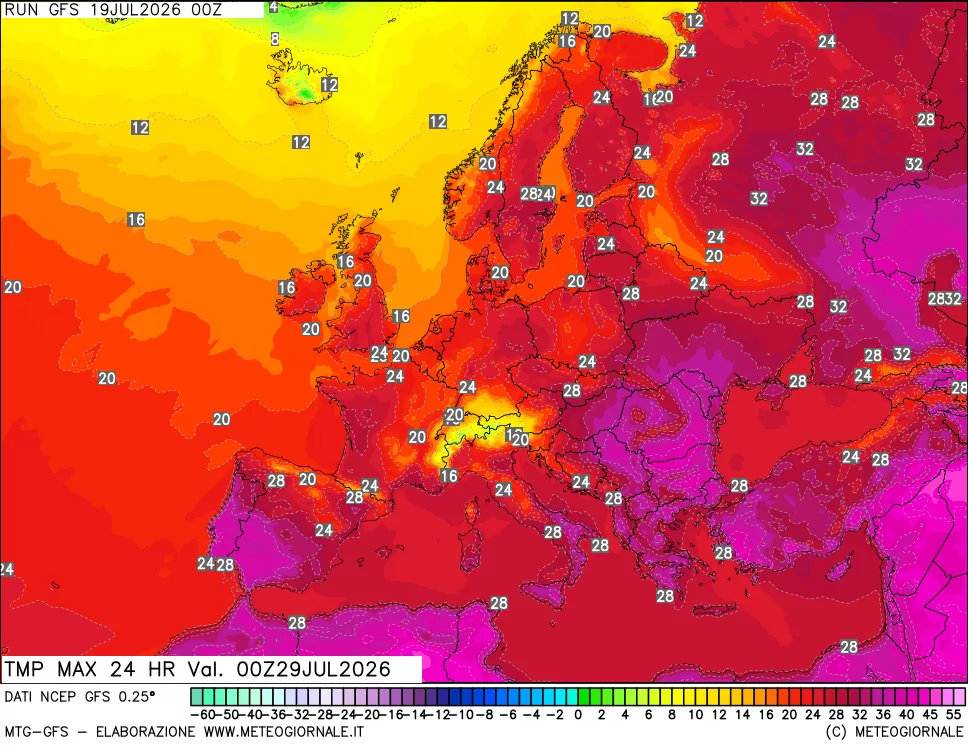 mappa Temperatura massima 24 ore