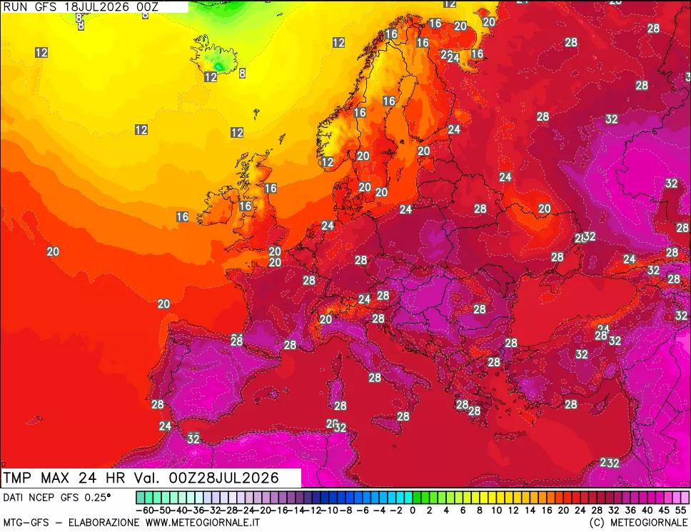 mappa Temperatura massima 24 ore