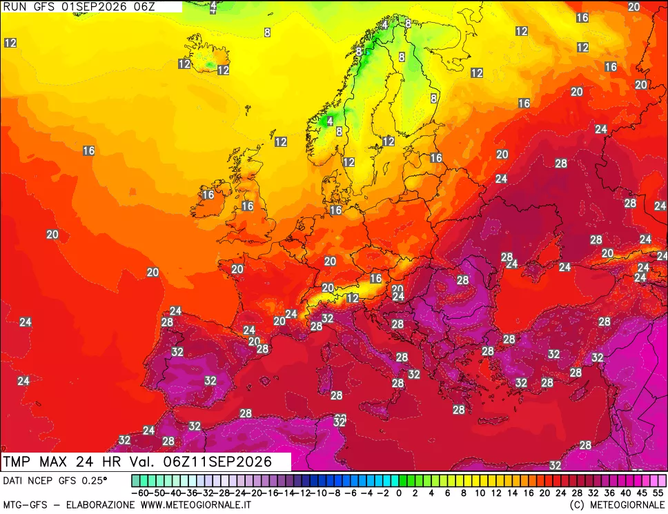mappa Temperatura massima 24 ore