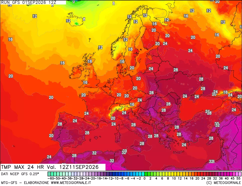 mappa Temperatura massima 24 ore