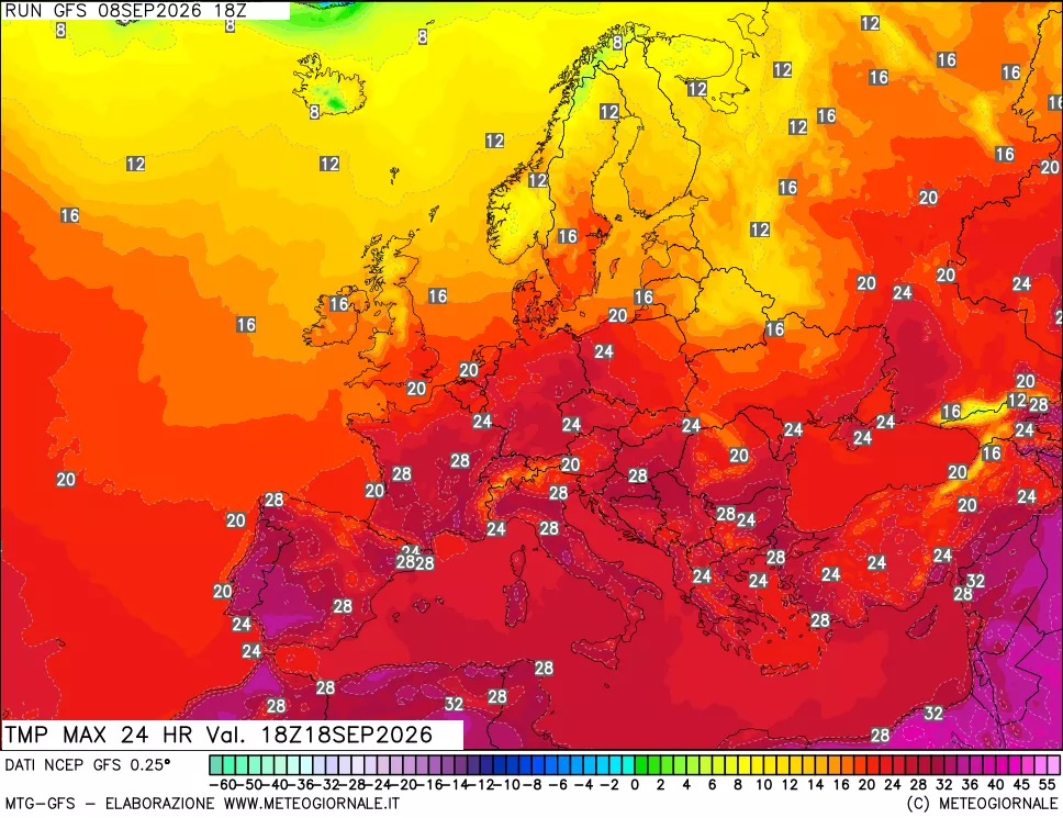 mappa Temperatura massima 24 ore