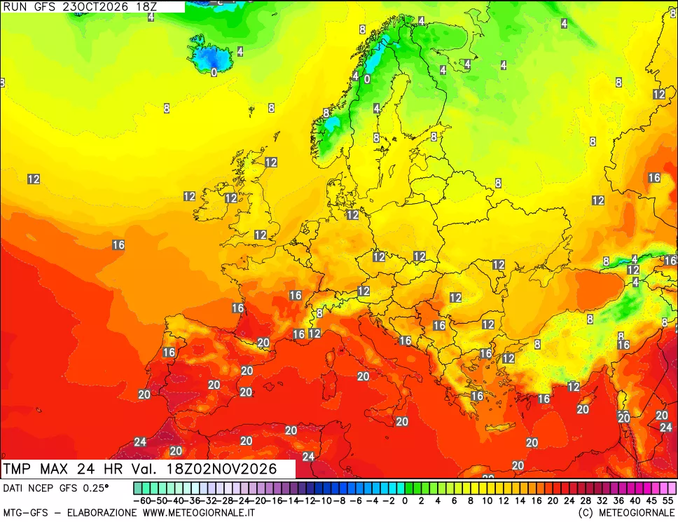 mappa Temperatura massima 24 ore