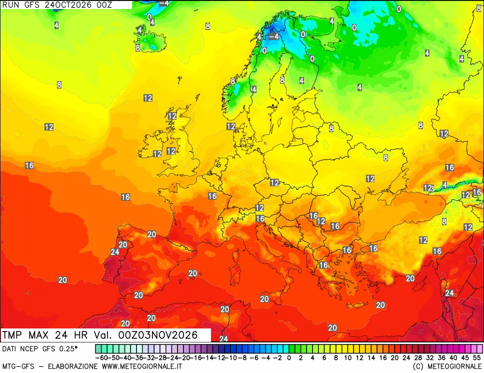 mappa Temperatura massima 24 ore