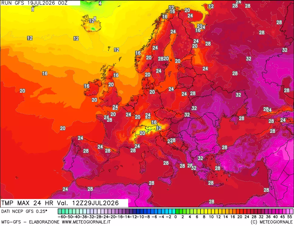 mappa Temperatura massima 24 ore