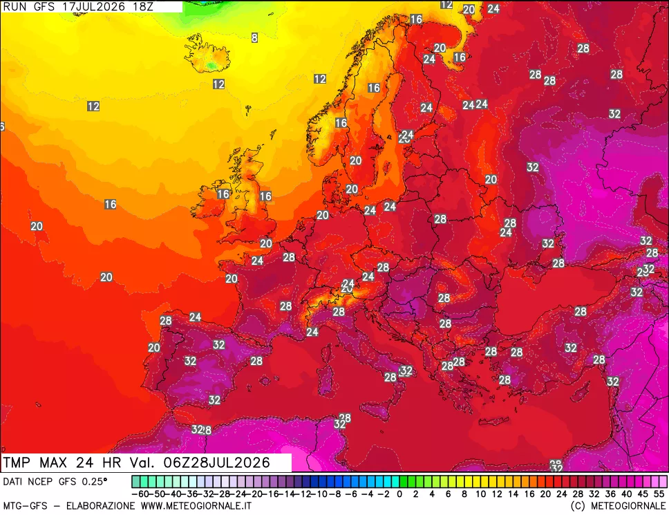 mappa Temperatura massima 24 ore