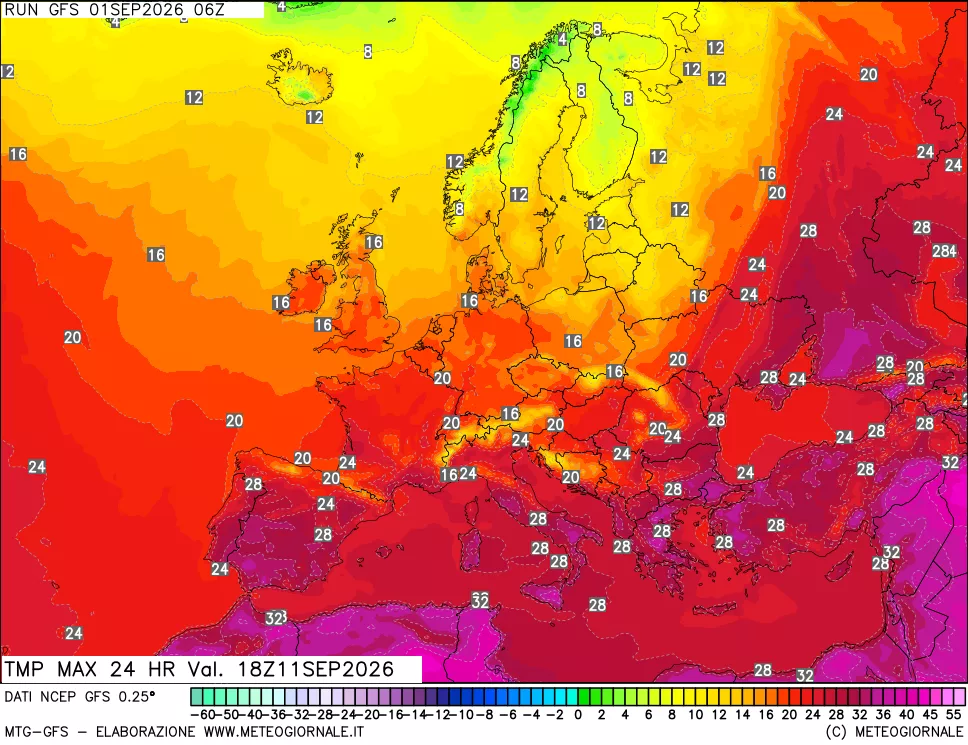mappa Temperatura massima 24 ore