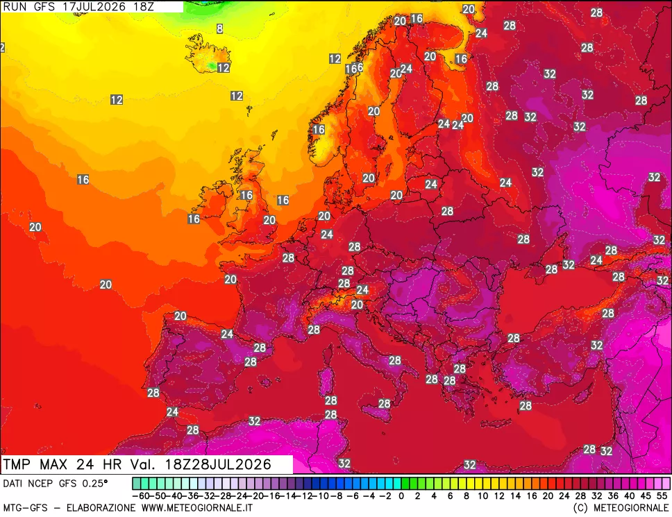 mappa Temperatura massima 24 ore