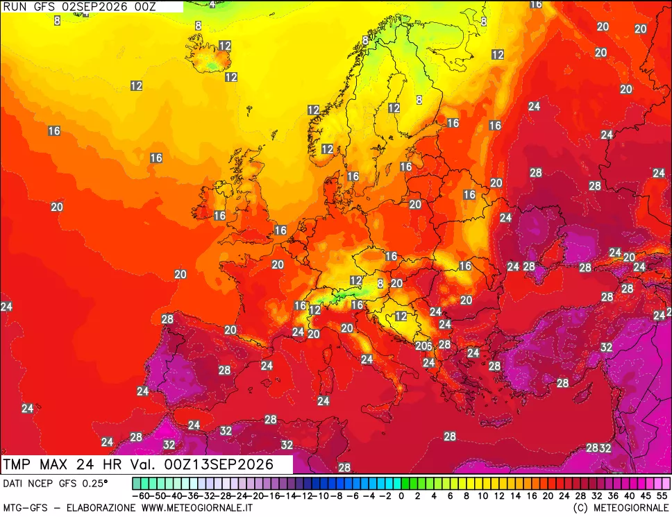 mappa Temperatura massima 24 ore