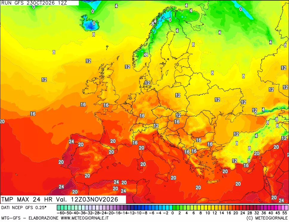 mappa Temperatura massima 24 ore