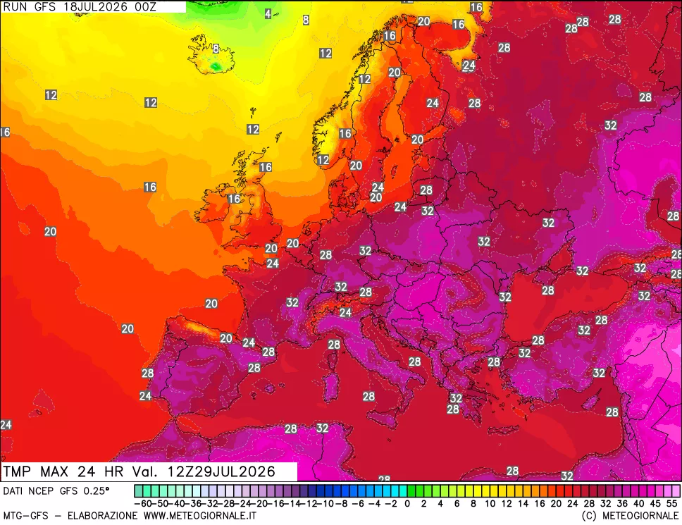 mappa Temperatura massima 24 ore