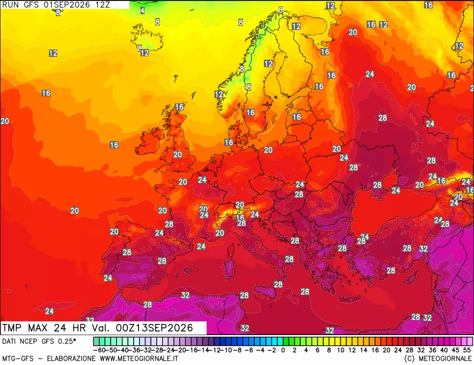 mappa Temperatura massima 24 ore